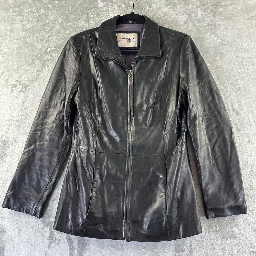 VTG Armand La Collezione Leather Jacket Women's M Black Y2K Full Zip Closure